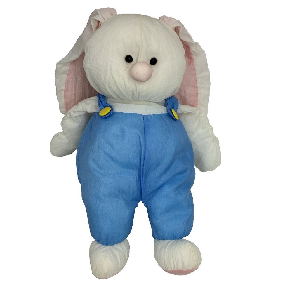 Vintage Plush Parachute Easter Bunny Blue Overalls Stuffed Rabbit Toy Medium